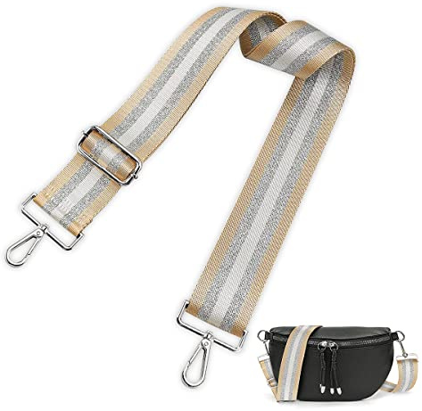 ONEMAJI Taschengurt, Taschengurte zum Wechseln, Schultergurt für Taschen Breit Taschengurt mit Längenverstellbarer 75-135cm Schulterriemen für Damen Herren (Beige Silber, 3.8cm)