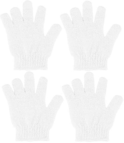 4 Pcs Shower Gloves, Exfoliating Gloves, Exfoliating Mitt, Exfoliating Body Scrub, Loofah Bath Gloves for Men, Women (White 4Pcs)