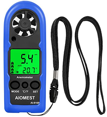 AIOMEST Mini Wind Speed Meter Handheld, HAVC Digitaler Anemometer, Windmesser Windmessgerät mit MAX/AVG, Wind Chill, Hintergrundbeleuchtung für Drohne Segeln Angeln, AI-816B