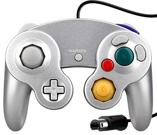 OSTENT Cablato Shock Controller classico Gamepad Telecomando da Gioco Joypad Compatibile per di console Nintendo GameCube NGC Wii videogiochi Colore Argento