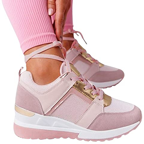 Weiße Sneaker Damen Leder Schwarze Turnschuhe Damen Versteckte Keilabsatz Laufen Schuhe Frauen Sportschuhe Schwarz Weiße Sohle Slip-On Schuhe Fußballschuhe für Schule Walking Fitness Gym Sport