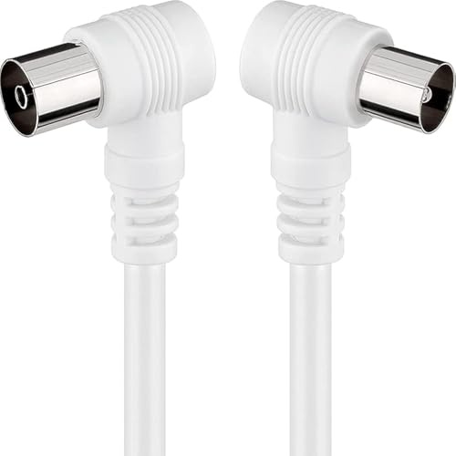 Levitantes Cavo TV 15 metri full HD cavo coassiale antenna angolare 90 gradi per TV e radio, spina maschio a femmina, cavo bianco dritto