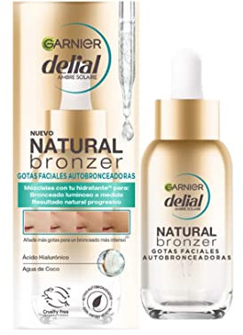 GARNIER DELIAL Gotas Faciales Autobronceadoras con Ácido Hialurónico Y Agua De Coco Bronceado A Medida Sin Marcas 30 ml