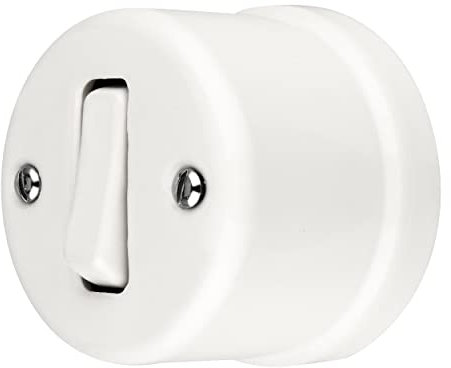 Aufputz Porzellan Retro, Schalter, Wechselschalter, All-in-One, Serie QR1 weiß