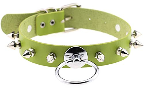 WEITING Punk-Halsband, grüne Gothic-Halskette, trendig, vegan, Ledergürtel, Chocker-Zubehör, Harajuku, Gothic-Schmuck, Halloween-P018 Grün