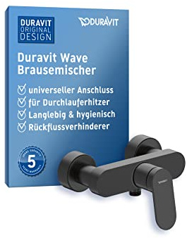 Duravit Wave Duscharmatur Aufputz für 1 Verbraucher, Badewannenarmatur mit Rückflussverhinderer, Einhebel-Brausemischer mit Keramikmischsystem, Schwarz Matt