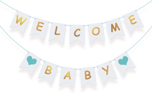 Koliphy Welcome Baby Deko, Blau Welcome Baby Girlande Deko Willkommen Baby Banner für Babyparty, Zuhause Empfang, Baby Shower, Kindergeburtstag Dekoration Junge