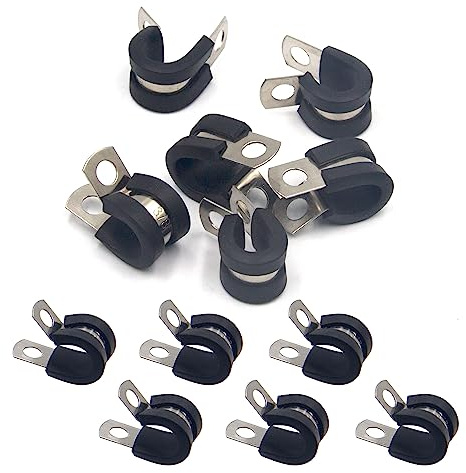 BESTYCHAO 12 Stück 10mm(3/8) Cable Clamps,304 Stainless Steel Pipe Clamps Rubber Lined P Clips for Cord,Wire,Hose,Tube,Fuel Line