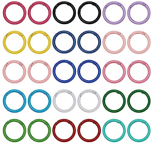 BENECREAT 30 PZ 15 Colori O Ring A Molla in Metallo, Connettore A Cerchio con Moschettone A Molla Tondo da 33 mm per Borse, Portachiavi, Artigianato, Creazione di Gioielli, 2 pz/Colore