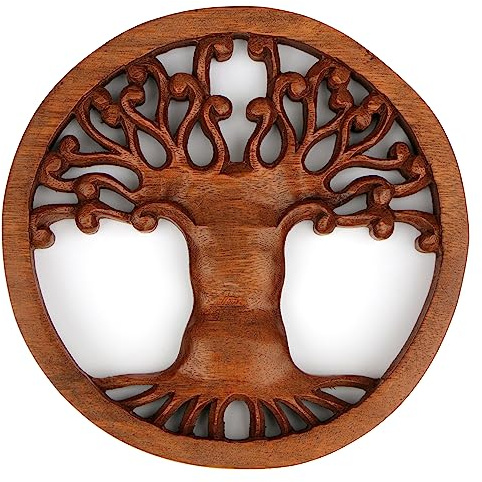 Wogeka - Super schönes 19 cm Lebensbaum-Relief - Handarbeit aus Holz geschnitzt als besondere Geschenk-Idee für Asia Fans zu Geburtstag, Weihnachten zur Wand-Deko Dragon Feng Shui Rel40