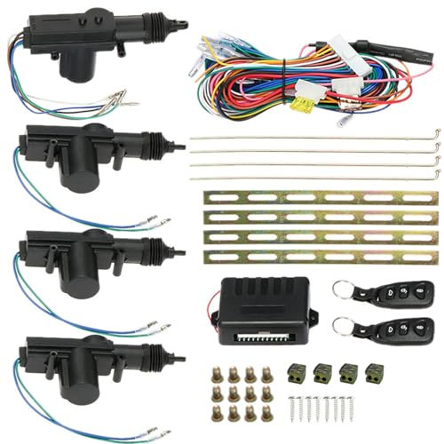 Hombasing Chiusura Centralizzata Auto, 12V Kit Serratura Smart per Auto, con 4 Attuatori per Serratura Porta e 2 Telecomandi, Viene Fornito con Allarme Auto e Pulsante di Rilascio Bagagli