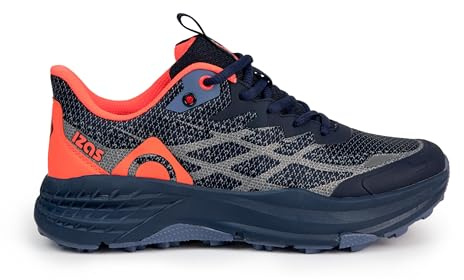 Izas - Zapatillas de Trail Running para Mujer - Deportivas con Suela Alta - Cierre de Cordones - Puntera y Talonera Reforzadas - Elásticas, Ligeras y Resistentes - Eagle Azul y Coral - Talla 38