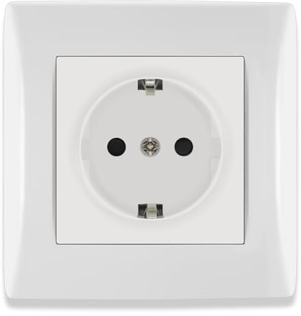 BSEED Steckdose Unterputz mit Steckklemme, Schuko Steckdose 1 Fach mit PC Rahmen, Einbausteckdose Unterputz 16Amp, Einzel Schutzkontakt Wandsteckdose Socket Weiß - 80mm