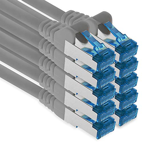freiwerk 1.0 M - Câble réseau CAT-6a, Ethernet, Lan et câble patch RJ-45 SFTP 10GB/s - 10 pièces gris