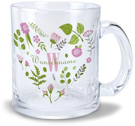 Kiwistar Tasse transparent Glas - Blumen - individuell personalisiert mit Wunschtext bedruckt - Texttasse selbst gestalten - Tassen selber personalisieren - Spruch - Geschenk - Motivtasse