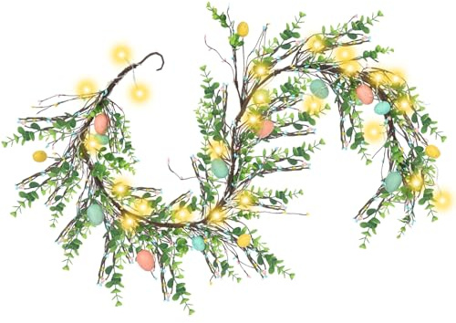 Easter Garland Artificial Garlands with Easter Egg 30 LED Lights Floral Garland, Spring Easter Decorations for Home Kitchen Mantle Fireplace Indoor Outdoor Holiday Easter Party