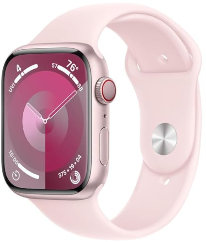 Apple Watch Series 9 [GPS + Cellular, 45mm] - Pink Aluminum Case with Pink Sport Band, M/L (Renewed)