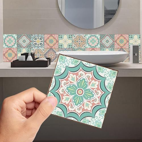 45 Mixed Pastel Pink Green Kitchen Bathroom Tile Stickers Transfers 6 x 6 inch 15 x 15cm Tiles DIY Stick On Wall Peel N Stick 6 by 6 inch Stickers 4 x4 6x6” (Mixed Pastel Vintage, 10 cm x 10cm)