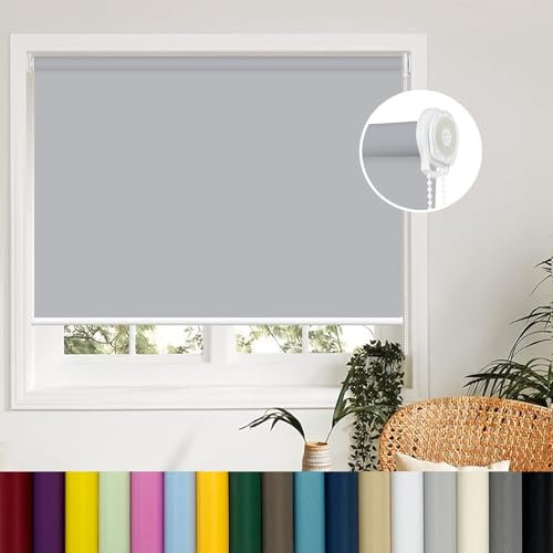 Rollo Klemmfix ohne Bohren 115 x 240 cm Maßgeschneiderte Größe, Sonnenschutz Fensterrollo Seitenzugrollo Klemmrollo mit Klemmträger, für Fenster & Tür, Hellgrau