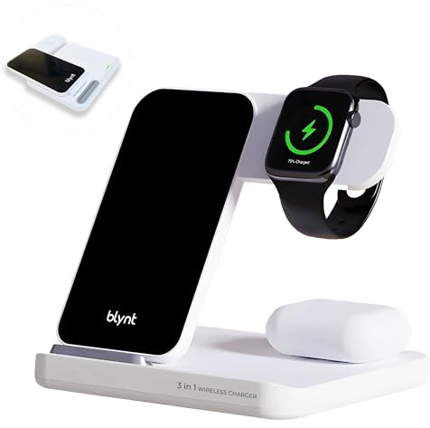 3 in 1 Wireless Charging Station - Foldable & Fast Qi Wireless Charger for iPhone, Android, and Qi-Enabled Devices - Easy All-in-One Charging Spot (White)