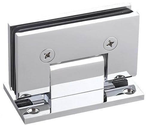 NovaNectar Brass Glass Door Hinge,90 Degree Heavy Duty Short Back Plate Hinges, Shower Door Hardware Replacement for 5/16 to 1/2 (8 to 12 mm) Tempered Glass, Chrome