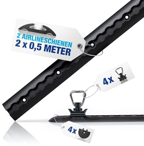NTG Blackline - Set di guide aeree in alluminio, forate e anodizzate nere, forma semicircolare 500 mm, guida aerea semicircolare per il fissaggio del carico per camion e camper | barra di ancoraggio