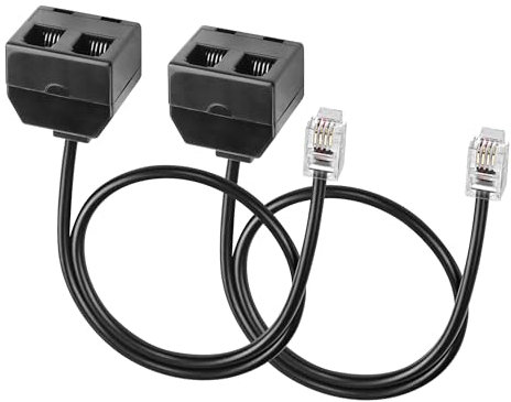 MEIRIYFA Cavo Splitter RJ9, 4P4C, Spina a 2 Prese Doppie, Adattatore per Cuffie (2 Pezzi)