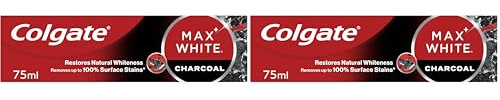 Colgate Max White Charcoal Toothpaste 75ml, Teeth Whitening Toothpaste, Clinically Proven Formula, Removes Up to 100% of Surface Stains with Activated Charcoal & Mineral Micro-Particles (Pack of 2)