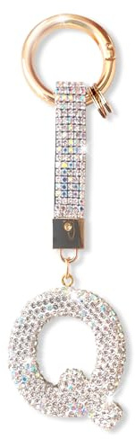 ZVRSUA Schlüsselanhänger Buchstabe Q mit Glitzer Strass für Mädchen und Frauen，Schlüsselanhänger Alphabet/Name,Bag Charms,Rucksack Anhänger，Geschenke für Damen Mädchen，Keychain Silber(Q)