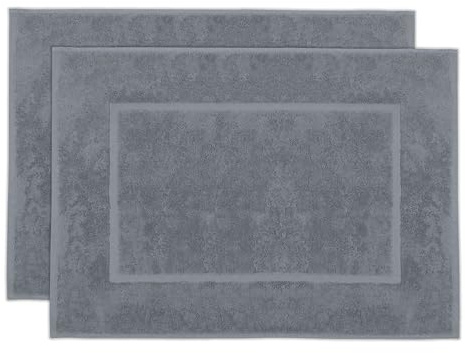 ZOLLNER 2er Set Badematten in 50x70 cm - saugstarke und Flauschige Badvorleger aus Baumwolle - bis 60°C waschbar - für Fußbodenheizung geeignet - in grau - Hotelqualität