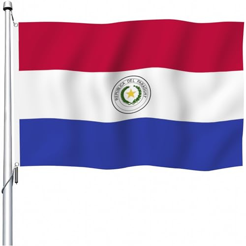 Aoihrraan Bandera Paraguaya 90x150cm Doble Cara Bandera Paraguaya Celebración Al Aire Libre Bandera Paraguaya Jardín Familiar Fiesta Bandera Decorada Con 2 Anillos Fuertes