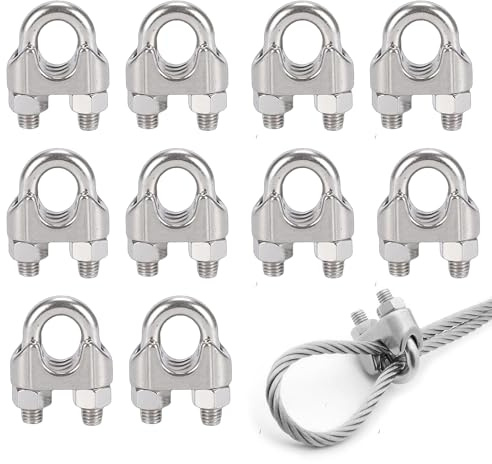 duoyif Drahtseilklemme 8 mm 10stück Seilklemme, Drahtseilklemme Aus Edelstahl 304, Bügelklemmen Bügel Seilklemme Für Drahtseile Kabel Stahlseile Seile Stahlkabel Ø 8mm (Silber, M8)
