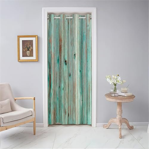 Odot Door Curtain with Eyelet Blackout Thermal Insulation Single Curtain Vintage Wood Panel Print Partition Curtain for Closet Window Bedroom Home Decorative, 1 PANEL (47x78.7,Green)