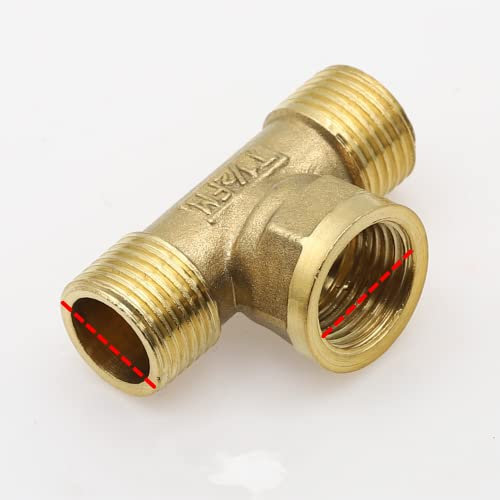 REIUAFWYGV Pneumatic Plumbing Brass Pipe Fitting Male/Female Thread 1/8 1/4 3/8 1/2 Tee Type Copper Fittings Water Oil Gas Adapter(MFM,1/2)