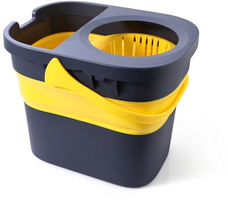 Yocada Seau à franges commercial avec essoreuse portable et pliable en plastique pour balai à franges en coton - Gris