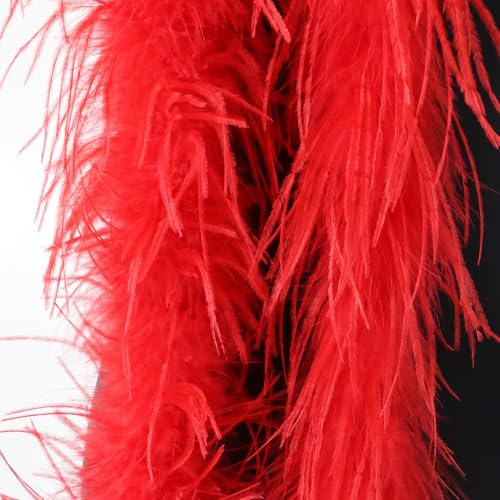 Blausky Federboa,Flauschige Strauß Federn Schal Länge ca. 2m,Federgirlande,Federschal Einfarbig Straußenfeder Schal,Feder Boa Kostüm-Accessoire für Charleston 20er Jahre Flapper Karneval,Rot