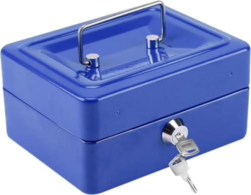 Best House | Metall Geldkassette mit Schloss und Schlüssel | Geldkassette mit Schlitz | 15,2 cm | Blau | 1 Stück | 6 Fächer, abschließbar tragbar mit abnehmbarem Kleingeldfach für Kinder Home Office