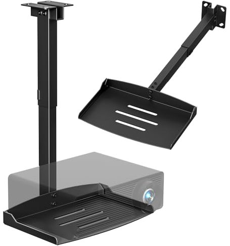 Projector Ceiling Mount with Tray, Adjustable Height Universal Bracket with Concealed Cable Management, No Hole Installation, Holds up to 22 lbs – Ideal for Home Theater & Office (Black)