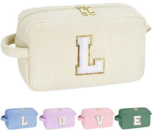 Parima Geschenke für Frauen - Personalisierte Kosmetiktasche Cord Schminktasche Damen Personalisierte Geschenke Geburtstagsgeschenk für Frauen Mädchen Freundin Beige Kosmetiktasche mit Buchstaben L