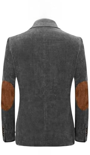 Mens' Suit Corduroy Blazer Jacket Two Button Notched Lapel Slim Fit Tuxedo Suit Jacket Coat Wedding Party Prom Grey