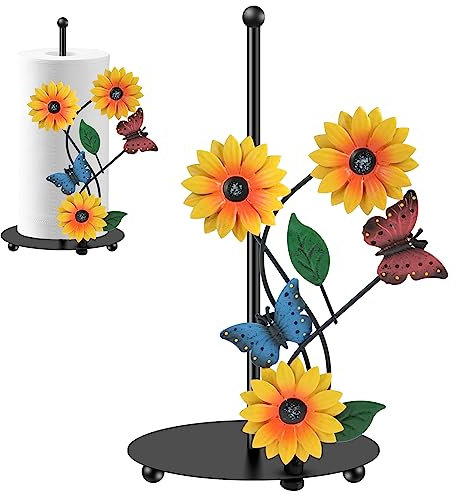 Sunflower Kitchen Paper Towel Holder, Black Home Kitchen Roll Paper Holder Decor and Accessories, Metal Free Standing Non Slip Unique Organizer Vintage Farmhouse Decoration for Countertop (Butterfly)