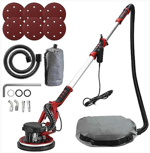 Ponceuse à cloison sèche 800 W - Sans poussière avec vitesse réglable - Idéale pour le polissage du plafond et des murs - Avec système d'aspiration automatique et 6 disques de ponçage