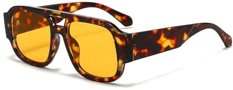 YAMEIZE Stile Retrò Doppio Ponte Pilot Occhiali da sole - per Donna Uomo 70s Rettangolo Occhiali da Sole Guida All'aperto