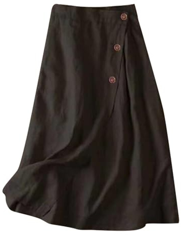 Rock Damen Leinenrock Retro Vintage Elastischer Taillenband Baumwolle Wickelrock Leinen Rock Freizeitrock Langer Maxirock Bohemian Einfarbig Swing Faltenrock Casual A-Linie Rockabilly Sommerrock