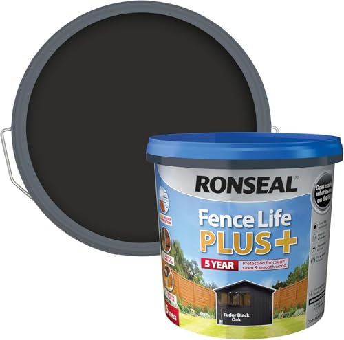 Fence Life Plus+ 5L – Tudor Black Oak – Durable Shed & Fence Paint – One Coat, Weatherproof & Fade-Resistant – UV Protection – Lasts Up to 5 Years – for All Exterior Wood