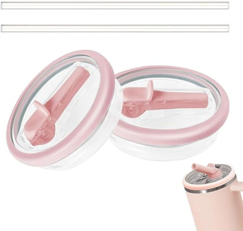 2 PCS Leakproof Cup Lid with Plastic Straw Replacement for 40oz Tumbler, 3.94in Tumbler Flip Straw Lid, Reusable and Easy to Drink, Compatible with Stanley Cup Accessories