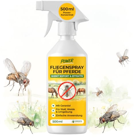 GREEN GUARDIA Pferde Fliegen- und Bremsen Abwehrspray 500ml - Sprühfertiges Konzentrat mit Langzeitwirkung Insektenspray mit Sofortschutz & Pferdepflege, Bremsenspray Bremsenblocker gegen Fliegen
