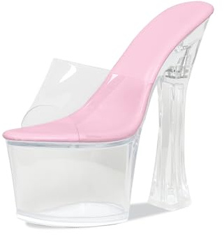 Baffoloo Womens's Clear Platform Heels for Women Sky High Slide Chunky Sexy 6-Inch Heeled Dancing Sandals Pink US6.5
