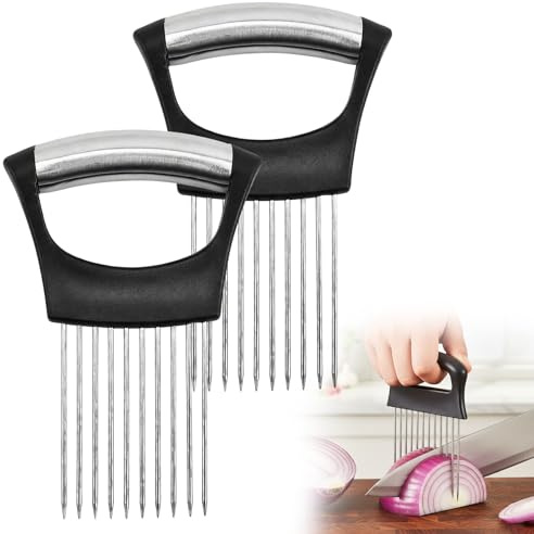 2 Pcs Onion Holder for Slicing Onion Slicer Holder 304 Stainless Steel for Fruit Vegetable Meat Slicing Kitchen Cutting Tool Gadget
