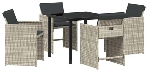 Eleganz Garten Essgruppe 5-teilig aus Poly-Rattan in Hellgrau - Langlebige Outdoor-Sitzgruppe für Terrasse, Balkon oder Garten - Modernes Design, Wetterfest und Pflegeleicht